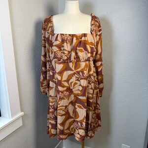 Gilli Autumn Color Floral Long Sleeve Elastic Top Dress Plus Size 2X